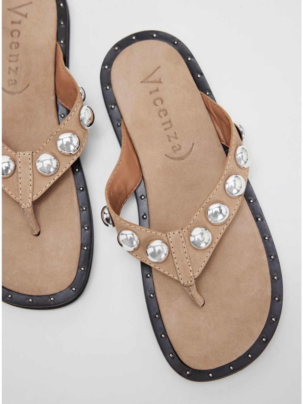 Vicenza Tan Perth Studded Thong Sandals
